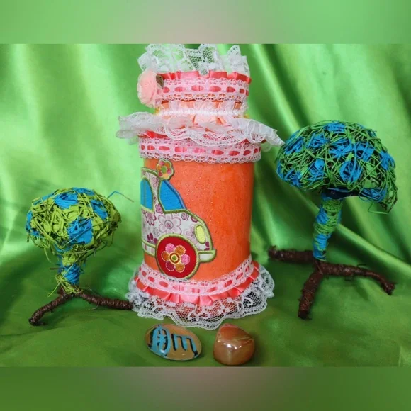 Hand Crafted VW Bug Gypsy Jar&Flower Power Pillow Set 60s Beachy Floral Aroma - Picture 6 of 13